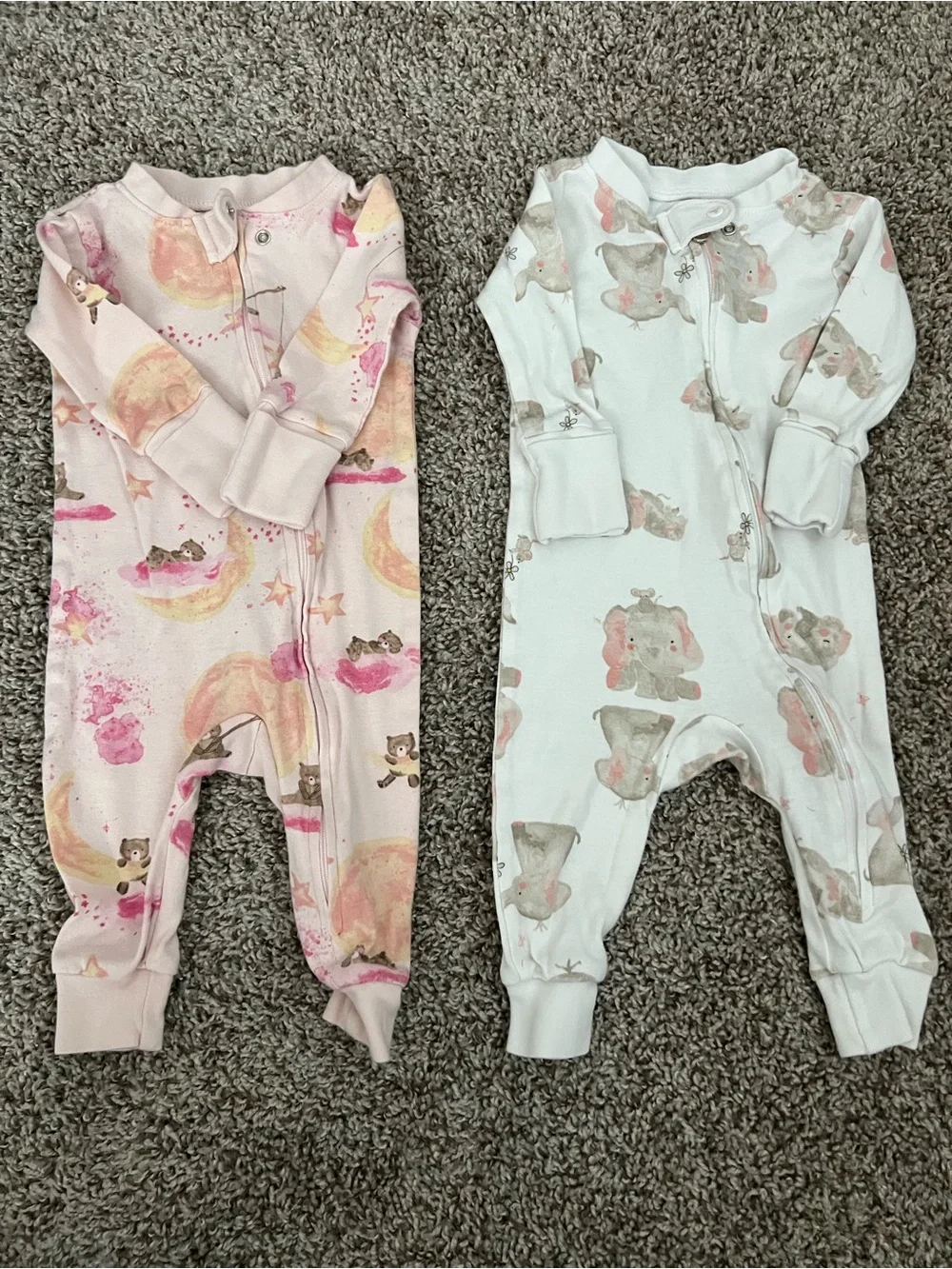 Burt's Bees Pink and White Baby One-Piece Pajamas - Moon & Animal Print